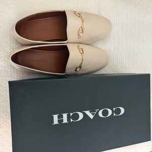 Coach Cream Loafers with Gold Accent